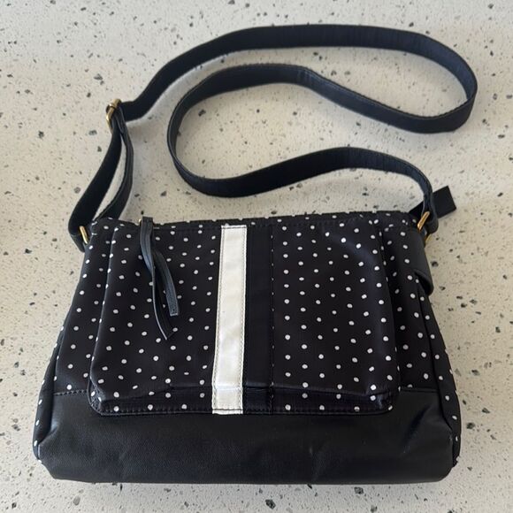 FOSSIL JENNA Crossbody Bag Black & White Polka Dot Textile Synthetic Casual Chic - Picture 1 of 12